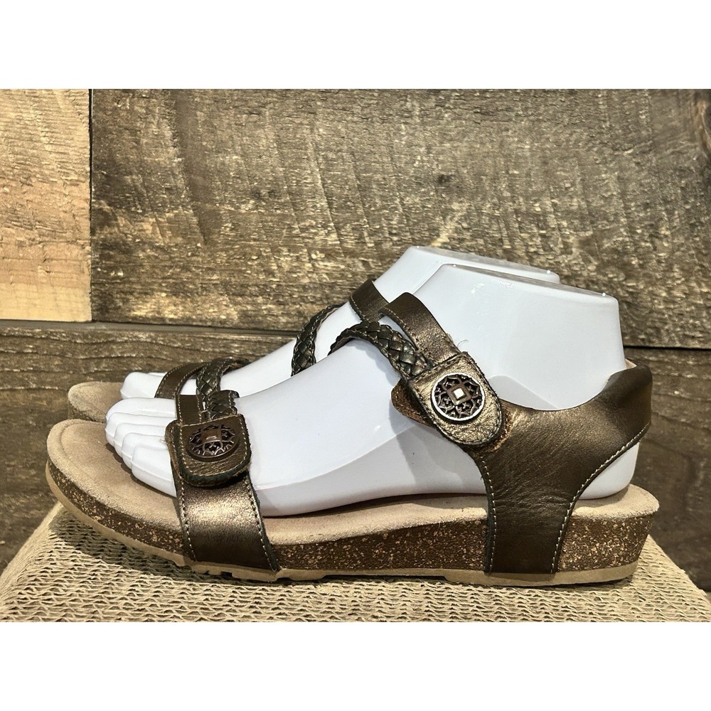 Aetrex Jillian Sandals Womens 7.5 Strappy Open Toe‎ SC465W Wedge Leather Bronze